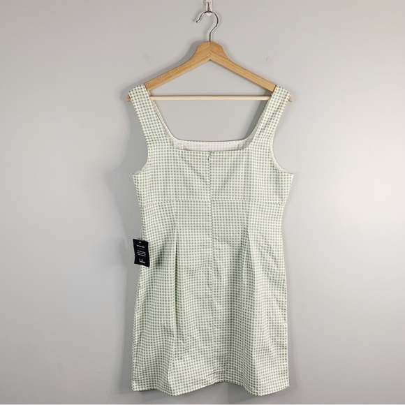 Lulus Happy Chance Green Gingham Square Neck Mini Dress Tank NWT New Large L - Picture 2 of 12